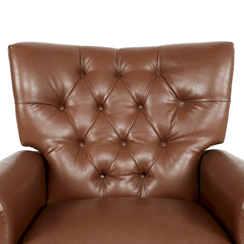 Relaxfauteuil met achteroverduwmechanisme, voetensteun, knopenrug en spijkerkopafwerking
