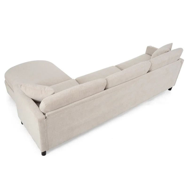 Canapé beige 4 places de 107.87" avec pouf mobile, coussins amovibles et rangement dans les accoudoirs
