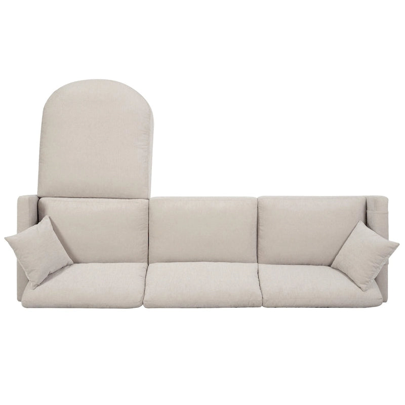 Canapé beige 4 places de 107.87" avec pouf mobile, coussins amovibles et rangement dans les accoudoirs