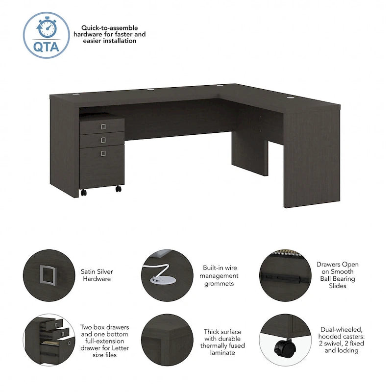72W L Shaped Computer Desk with Drawers