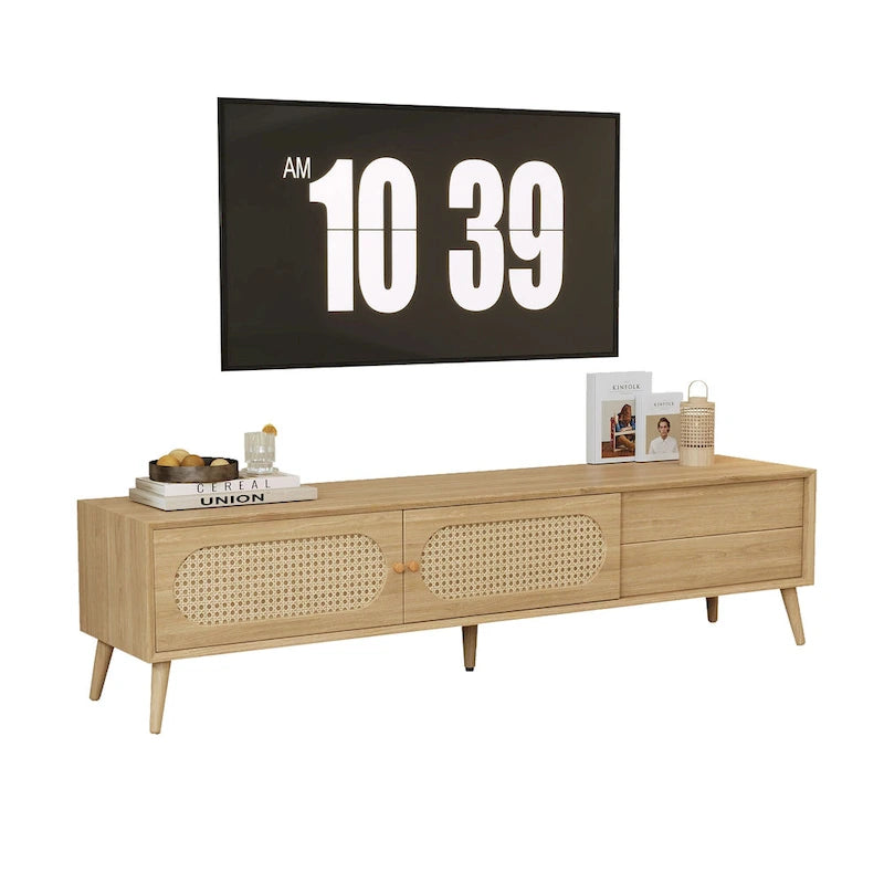 TV Stand for TVs up to 80 , Modern Farmhouse Media Console, Entertainment Center with Solid Wood Legs