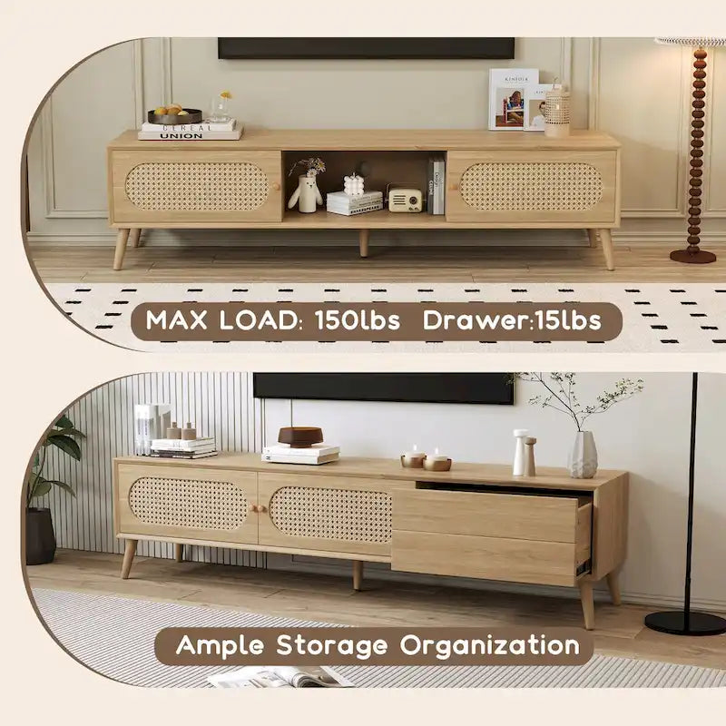 TV Stand for TVs up to 80 , Modern Farmhouse Media Console, Entertainment Center with Solid Wood Legs