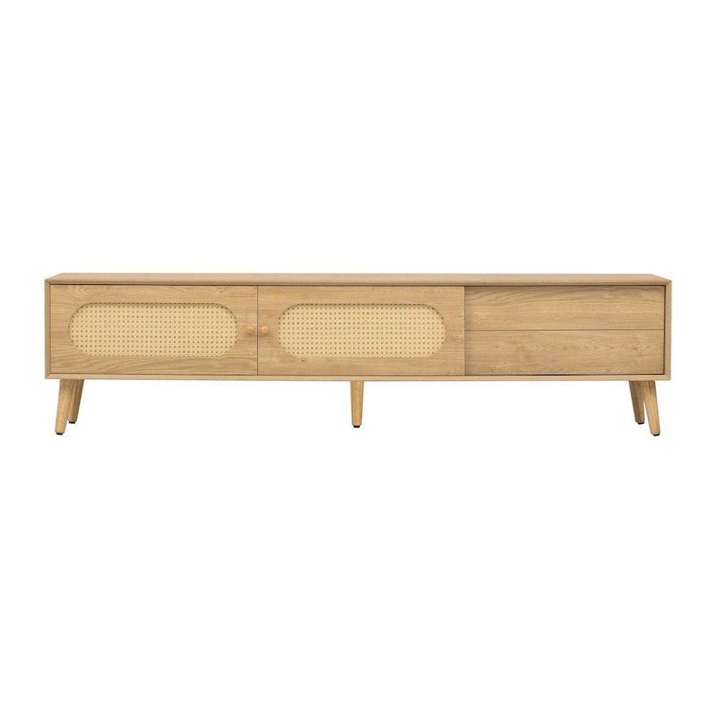 TV Stand for TVs up to 80 , Modern Farmhouse Media Console, Entertainment Center with Solid Wood Legs
