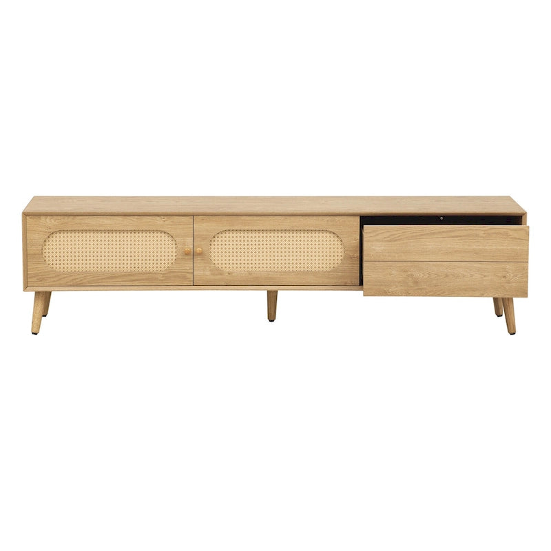 TV Stand for TVs up to 80 , Modern Farmhouse Media Console, Entertainment Center with Solid Wood Legs