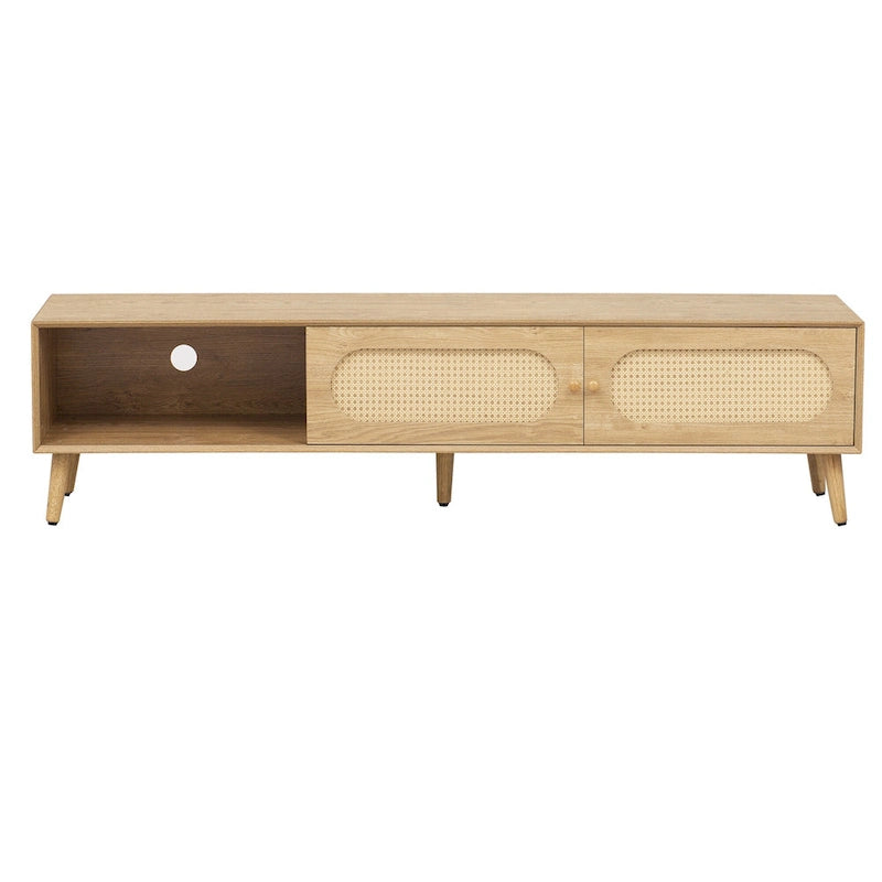 TV Stand for TVs up to 80 , Modern Farmhouse Media Console, Entertainment Center with Solid Wood Legs