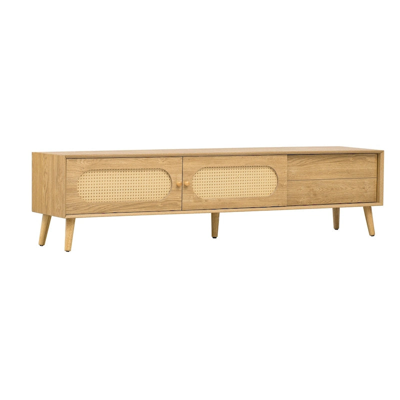 TV Stand for TVs up to 80 , Modern Farmhouse Media Console, Entertainment Center with Solid Wood Legs
