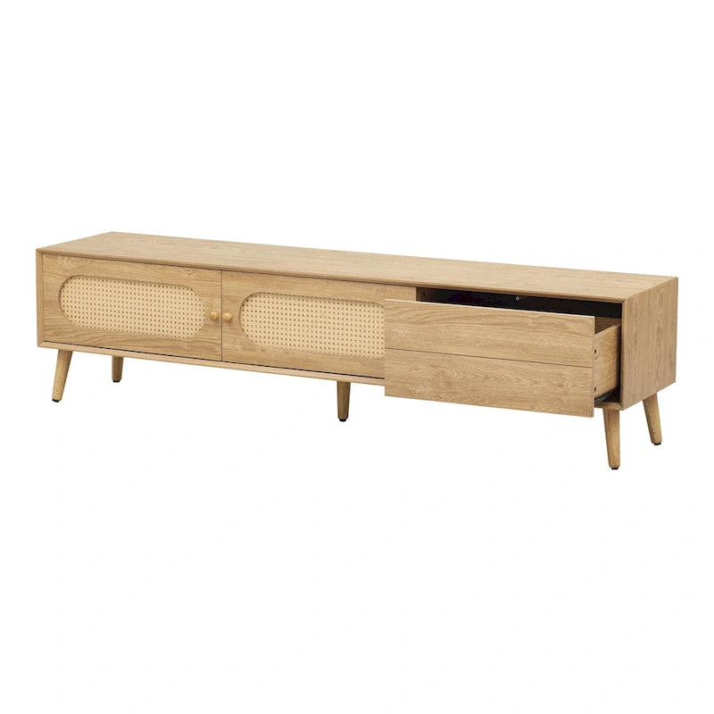 TV Stand for TVs up to 80 , Modern Farmhouse Media Console, Entertainment Center with Solid Wood Legs