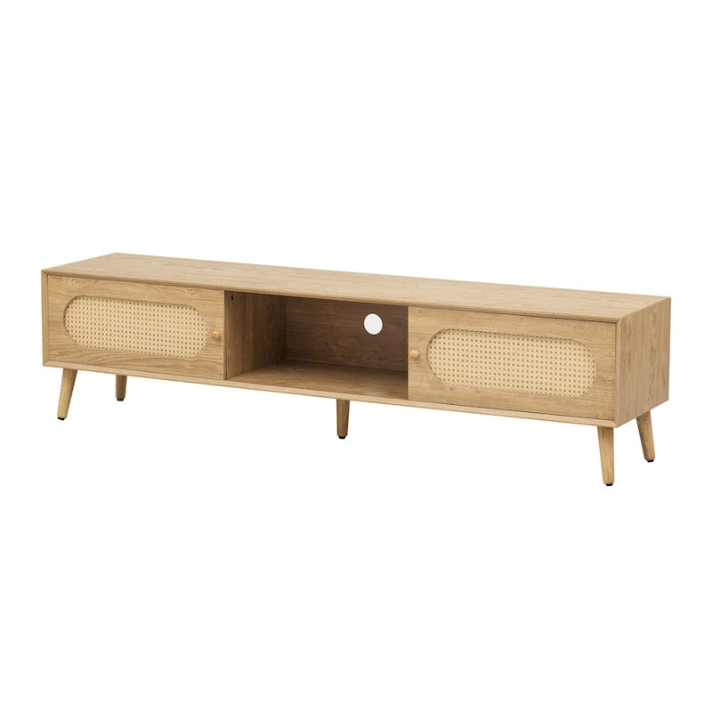 TV Stand for TVs up to 80 , Modern Farmhouse Media Console, Entertainment Center with Solid Wood Legs
