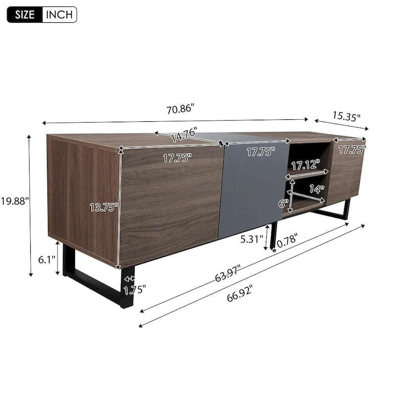 Modern TV with 3 Cabinets& Open Shelves, Media Console Table for TVs up to 80, Entertainment Center with Drop Down Door