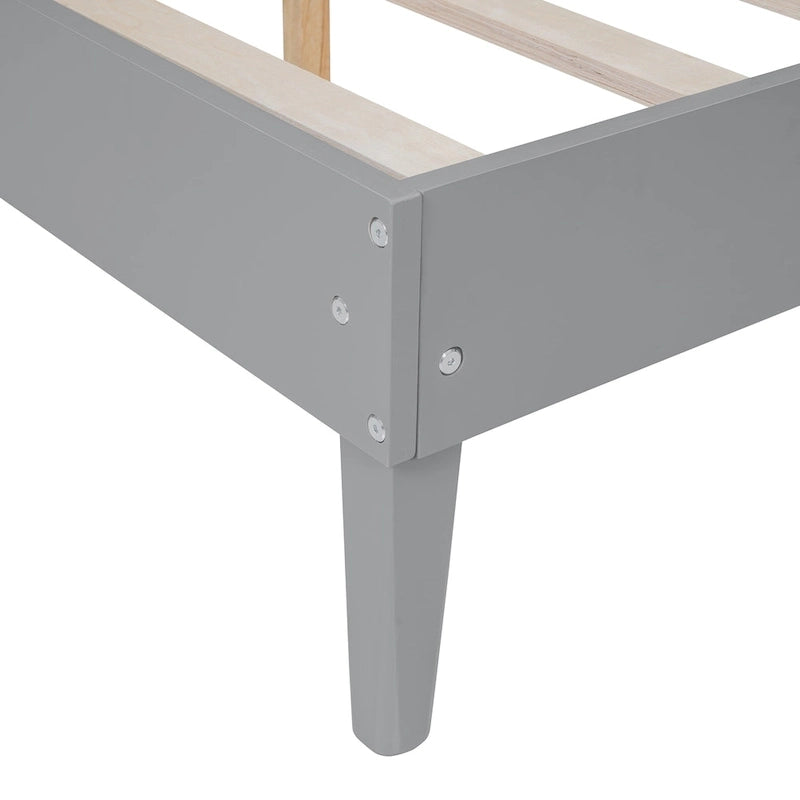 Cadre de lit plateforme queen size en bois massif avec tables de chevet intégrées et lampes de tête de lit