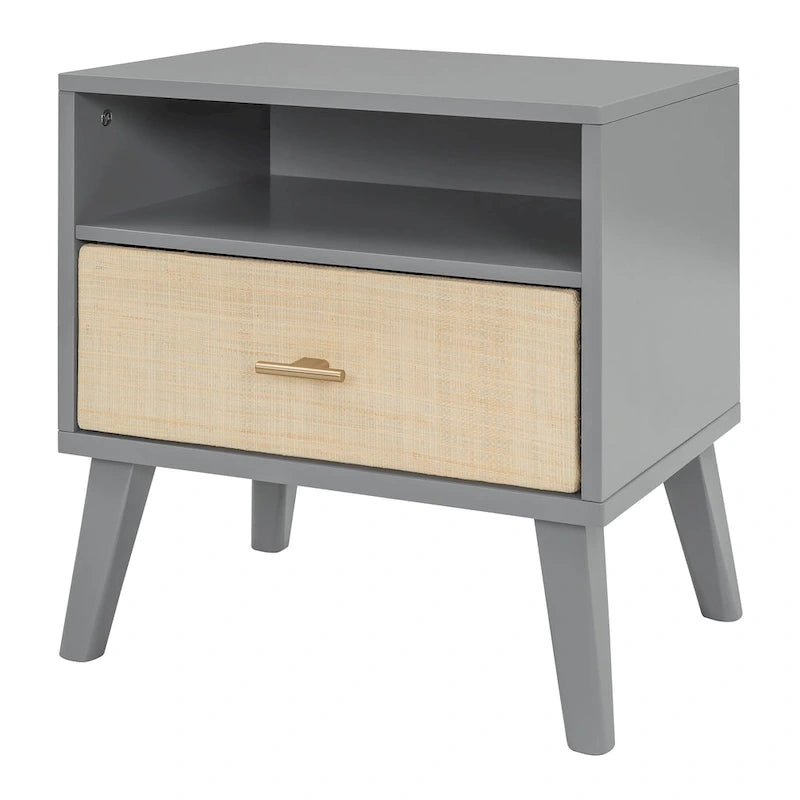 Cadre de lit plateforme queen size en bois massif avec tables de chevet intégrées et lampes de tête de lit