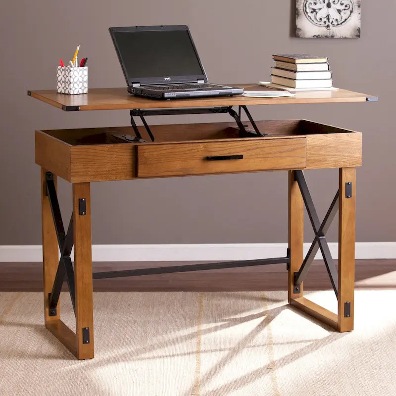 Distressed Pine Adjustable Height Desk