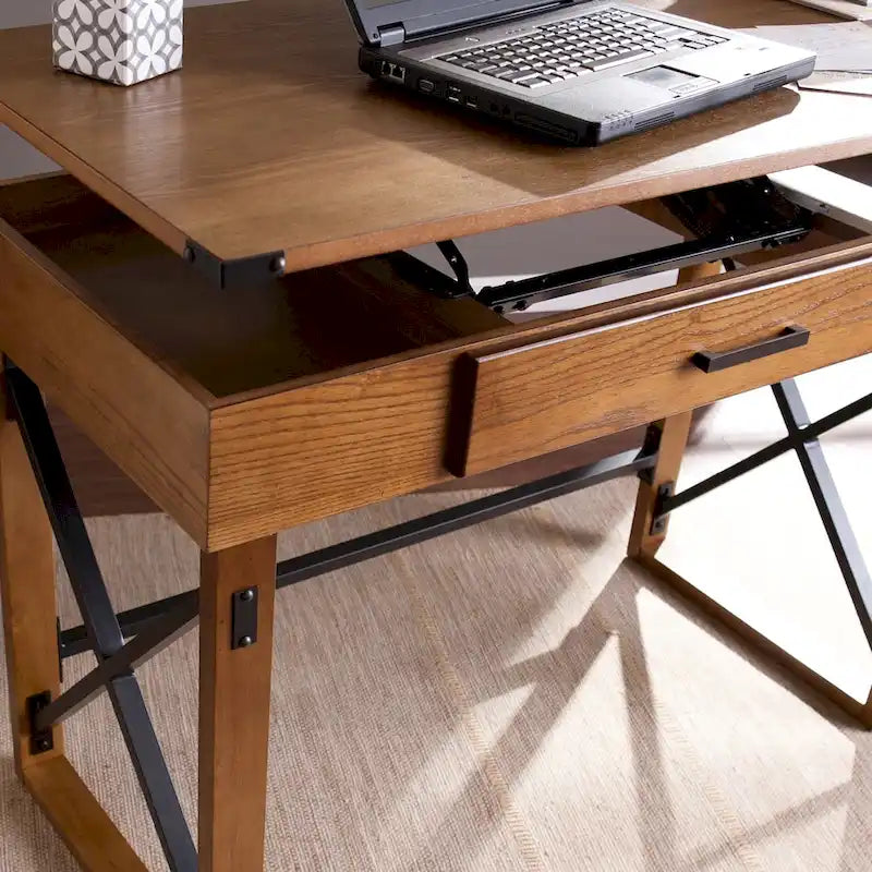 Distressed Pine Adjustable Height Desk