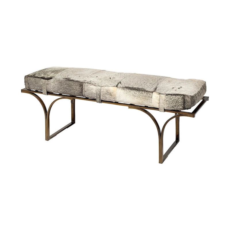 55" x 16" Akzentbank mit brauner Ledersitzfläche und schwarzem Metallgestell