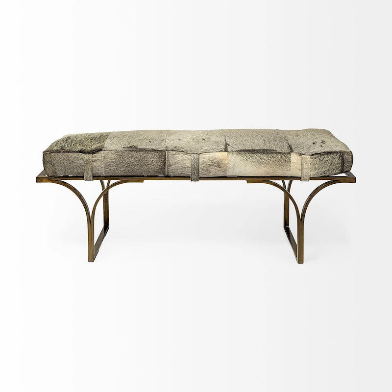 55" x 16" Akzentbank mit brauner Ledersitzfläche und schwarzem Metallgestell