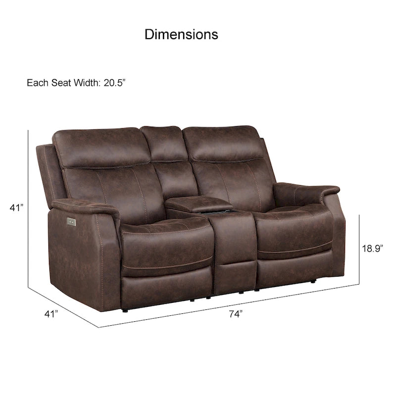 Elektrisch verstelbare relax-loveseat van kunstleer met console