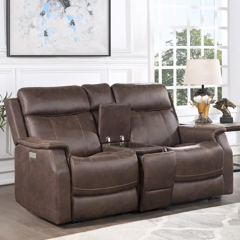 Elektrisch verstelbare relax-loveseat van kunstleer met console