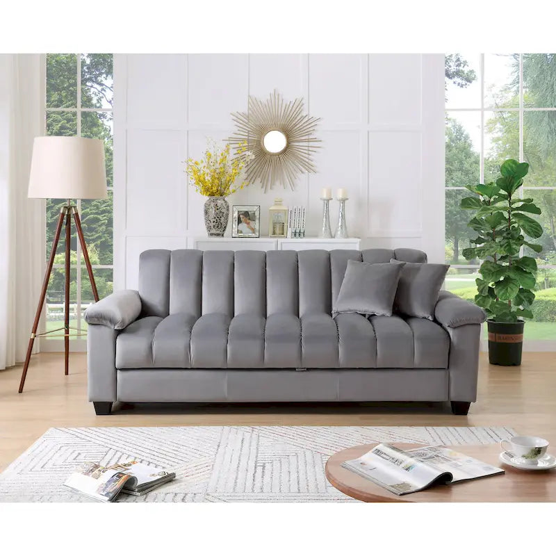 Wygodna welurowa rozkładana sofa z pojemnikiem do spania, 83.
