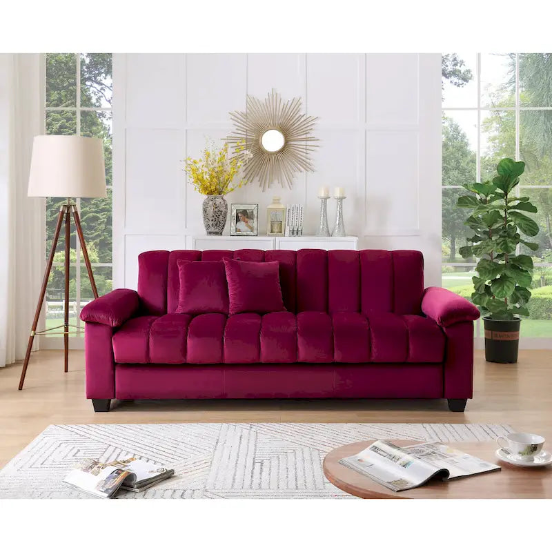 Wygodna welurowa rozkładana sofa z pojemnikiem do spania, 83.