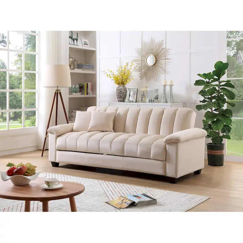 Wygodna welurowa rozkładana sofa z pojemnikiem do spania, 83.