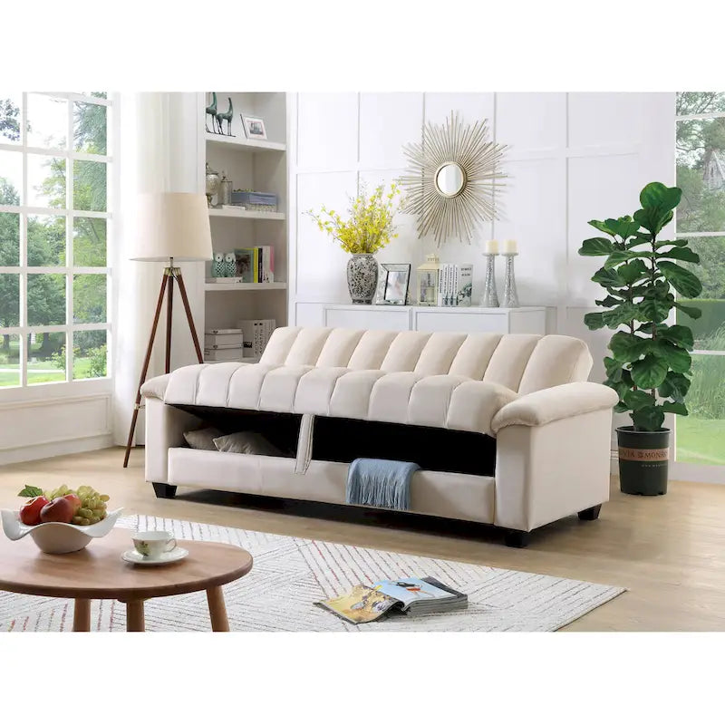 Wygodna welurowa rozkładana sofa z pojemnikiem do spania, 83.