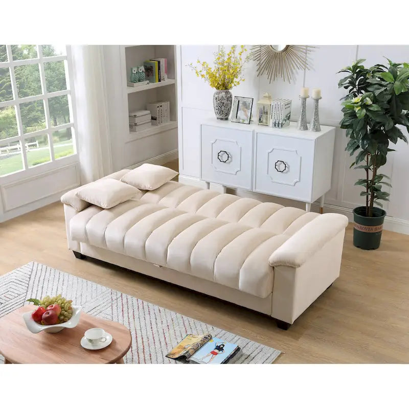 Wygodna welurowa rozkładana sofa z pojemnikiem do spania, 83.