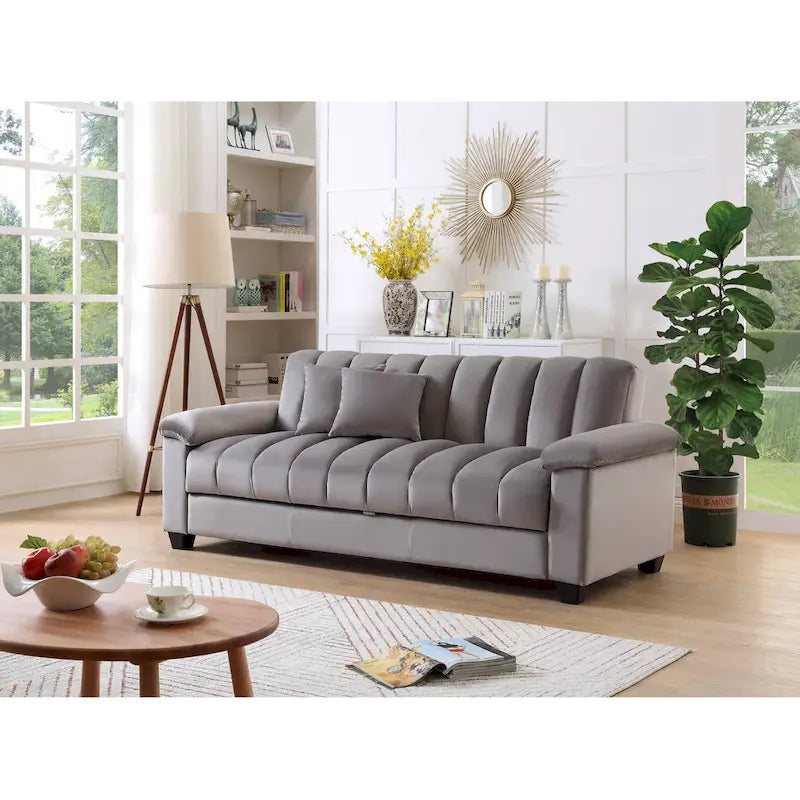 Wygodna welurowa rozkładana sofa z pojemnikiem do spania, 83.