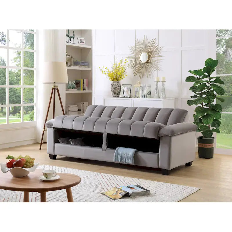 Wygodna welurowa rozkładana sofa z pojemnikiem do spania, 83.