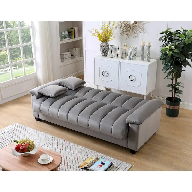 Wygodna welurowa rozkładana sofa z pojemnikiem do spania, 83.