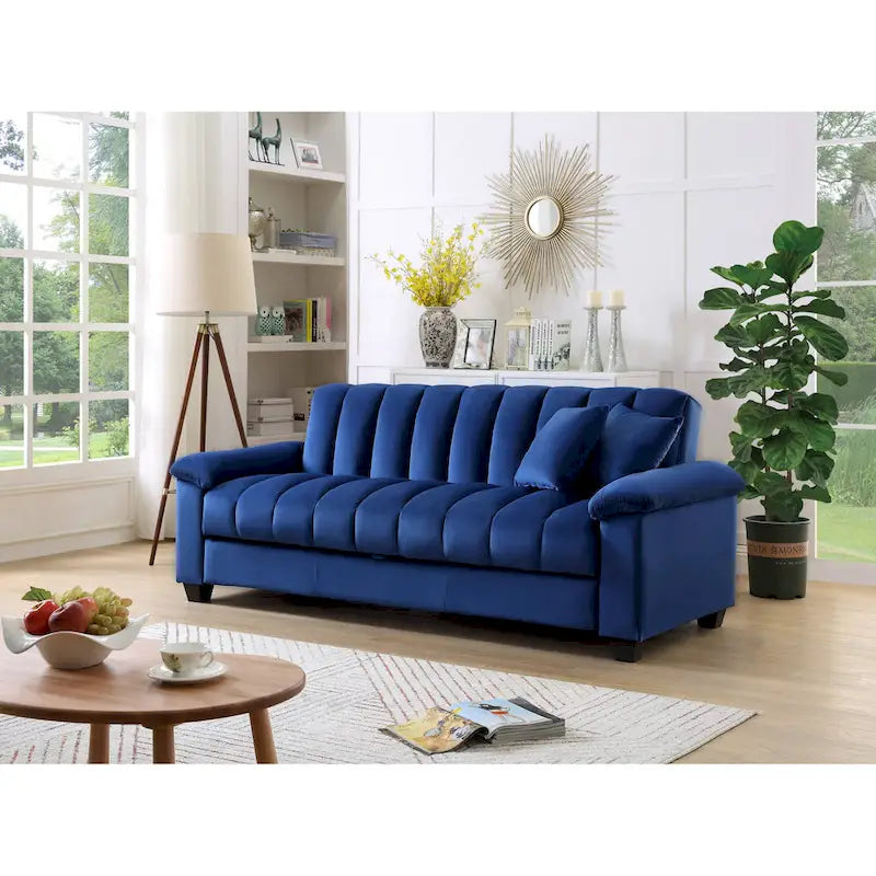 Wygodna welurowa rozkładana sofa z pojemnikiem do spania, 83.