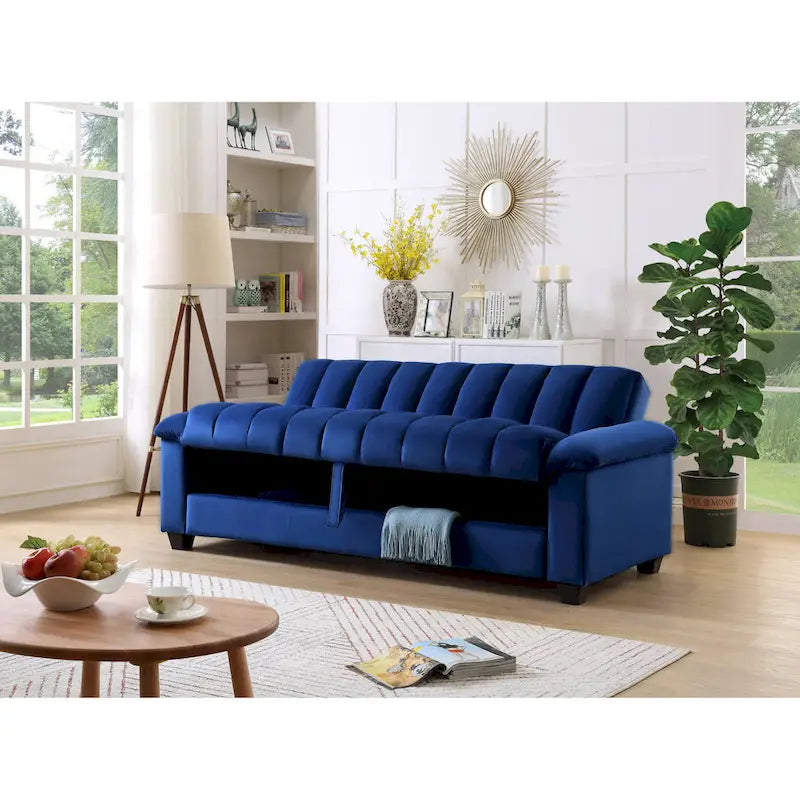 Wygodna welurowa rozkładana sofa z pojemnikiem do spania, 83.
