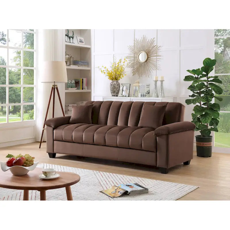 Wygodna welurowa rozkładana sofa z pojemnikiem do spania, 83.