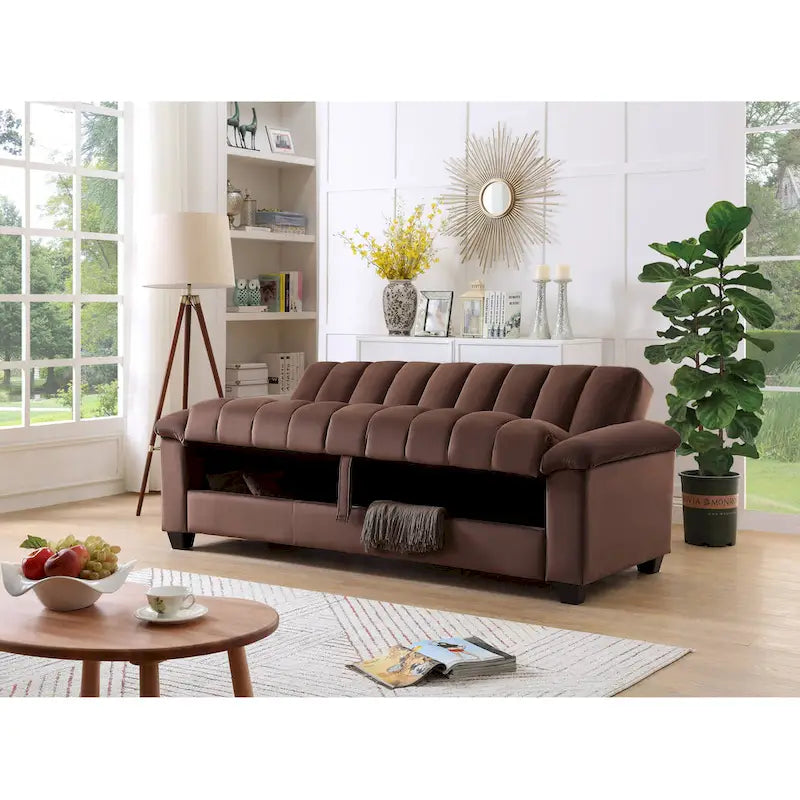 Wygodna welurowa rozkładana sofa z pojemnikiem do spania, 83.