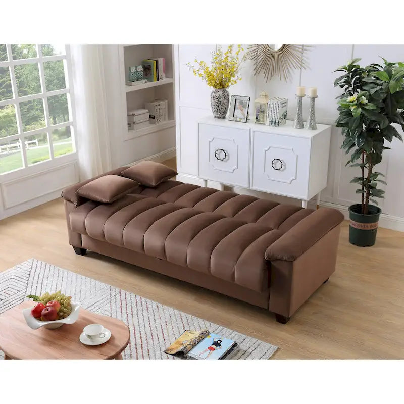 Wygodna welurowa rozkładana sofa z pojemnikiem do spania, 83.