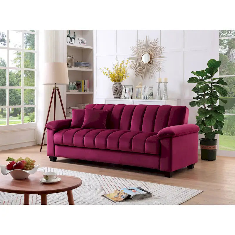 Wygodna welurowa rozkładana sofa z pojemnikiem do spania, 83.