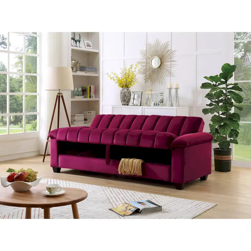 Wygodna welurowa rozkładana sofa z pojemnikiem do spania, 83.