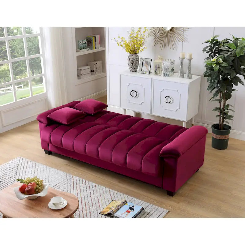 Wygodna welurowa rozkładana sofa z pojemnikiem do spania, 83.