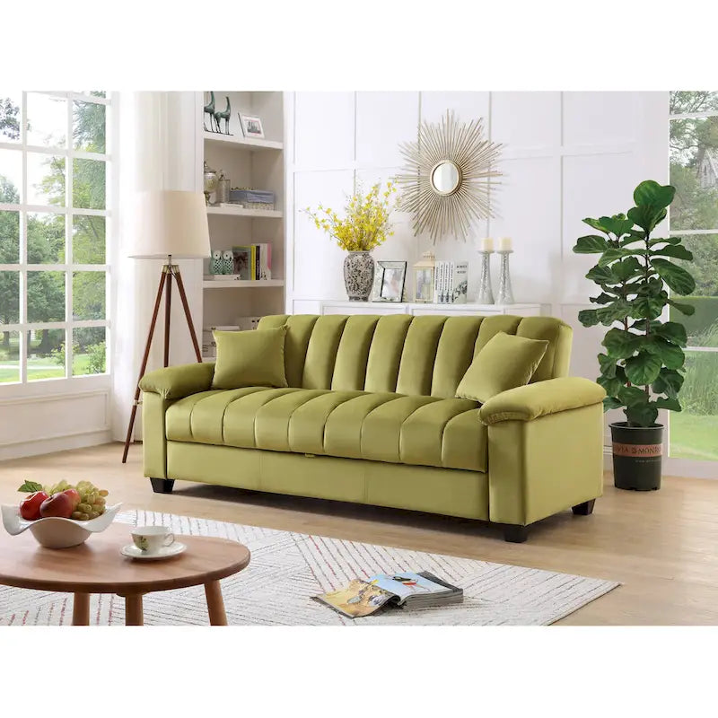 Wygodna welurowa rozkładana sofa z pojemnikiem do spania, 83.