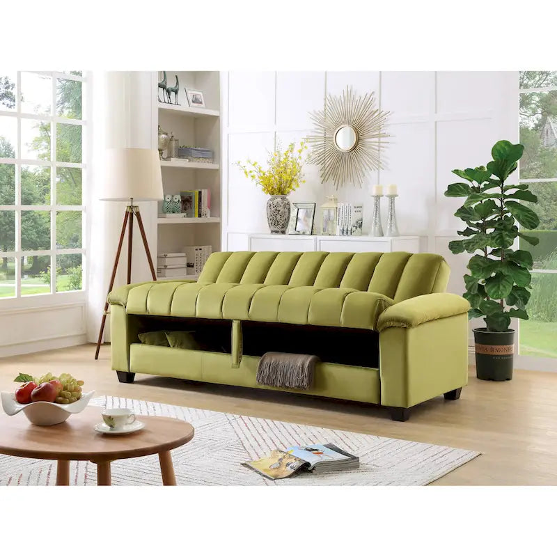 Wygodna welurowa rozkładana sofa z pojemnikiem do spania, 83.