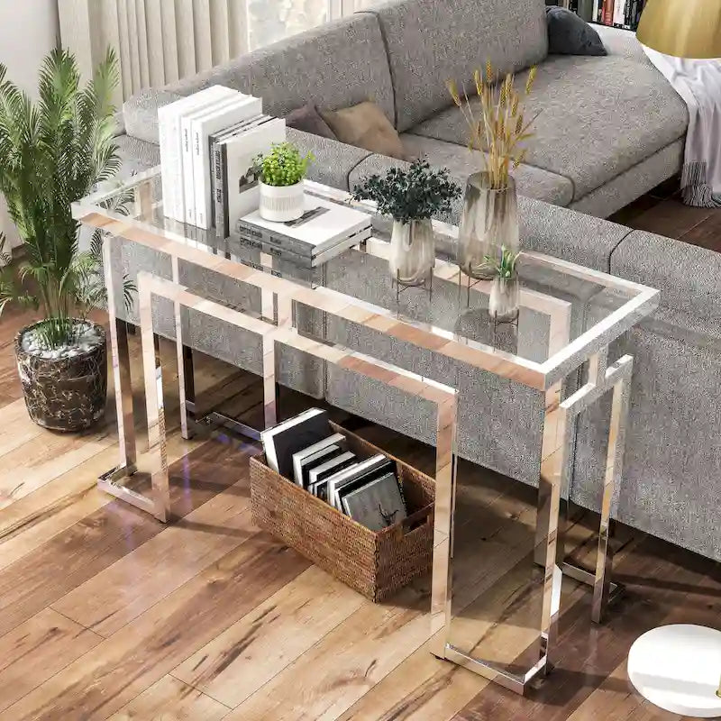 Hedendaagse banktafel van 52 inch met glazen blad