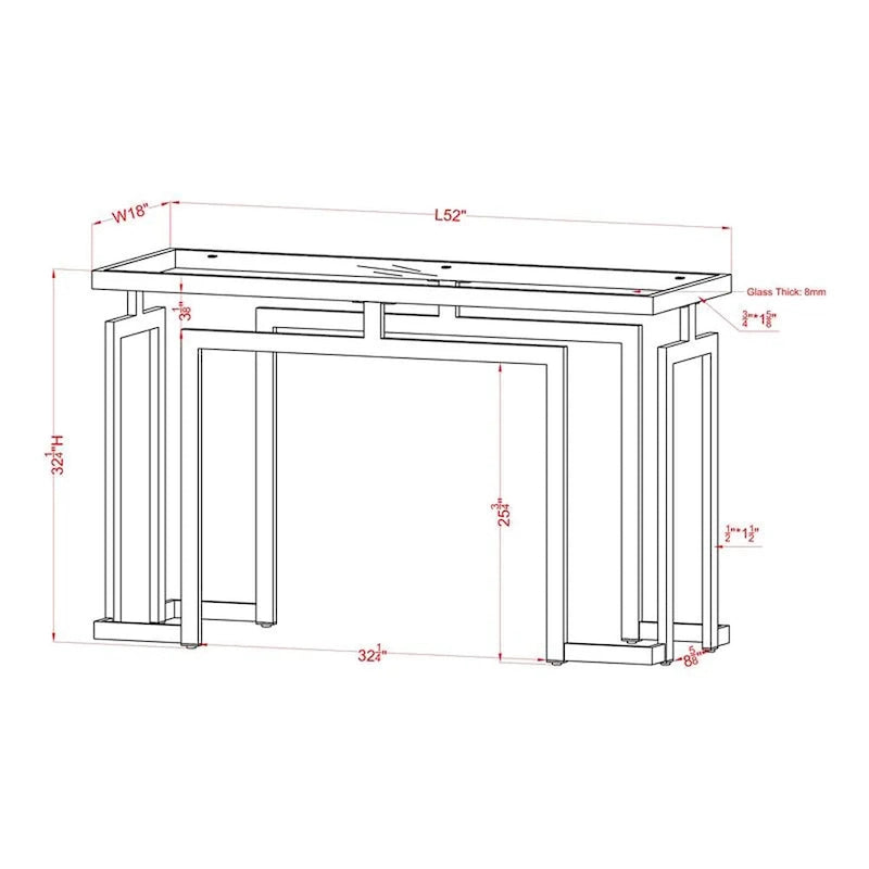 Contemporary 52-Inch Glass Top Sofa Table