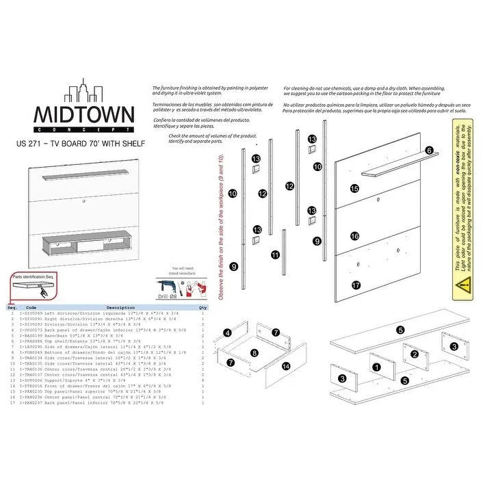 Wall Mounted TV Shelf Board for 70-in TV
