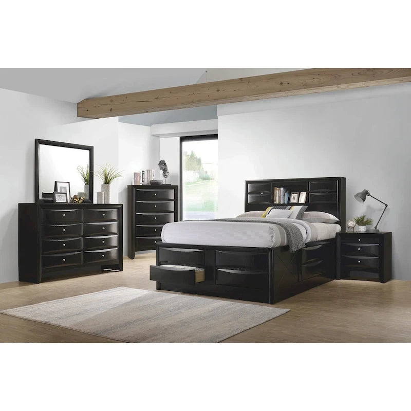 Zwart bed met opbergruimte