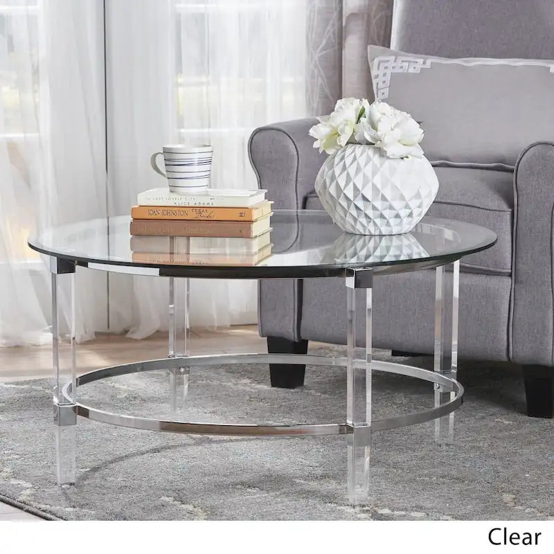 Round Glass Coffee Table - 35.5L x 35.5W x 18H