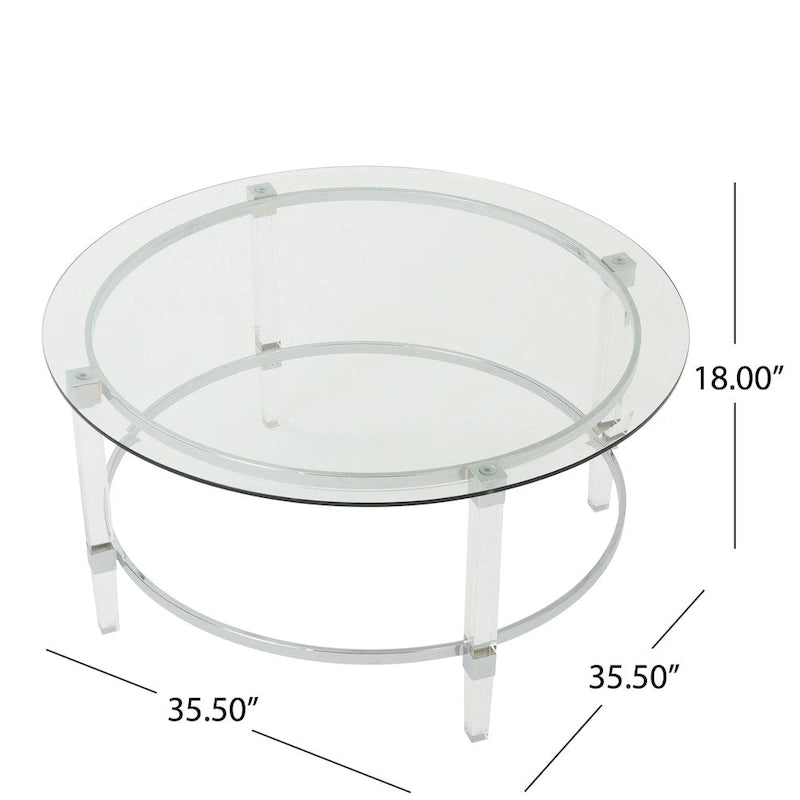 Round Glass Coffee Table - 35.5L x 35.5W x 18H