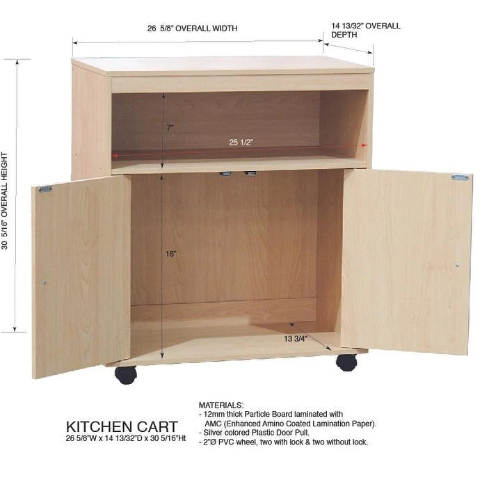 2-Door Accent Cabinet Microwave Kitchen Cart (Beech)