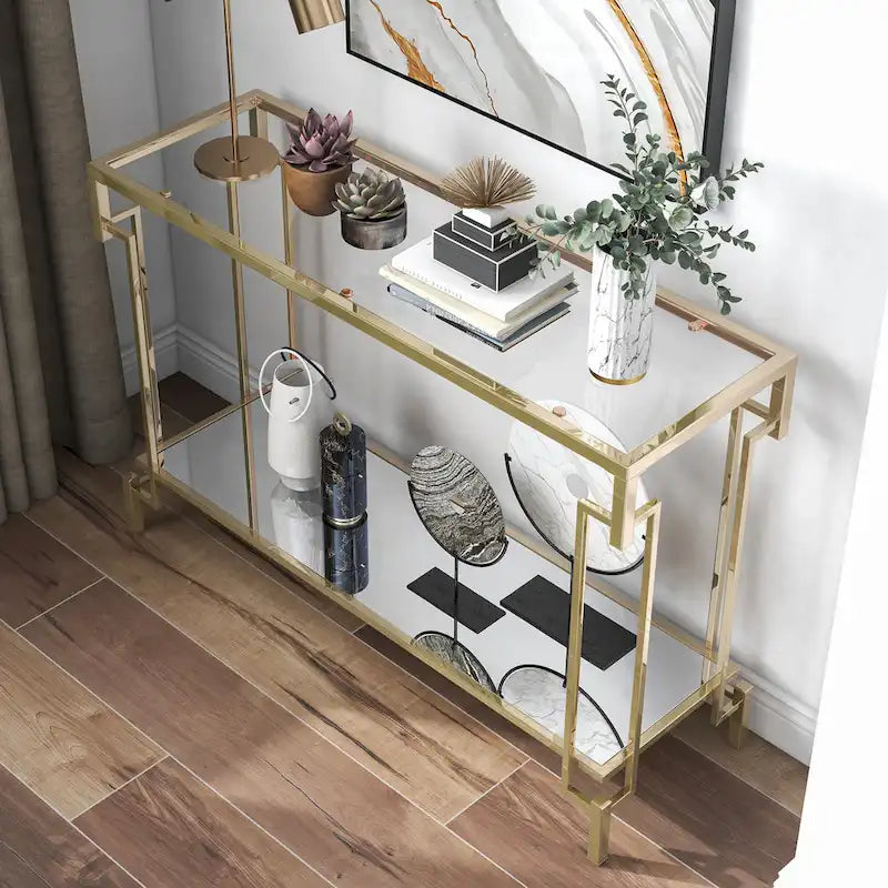 43-inch Glass Top 1-Shelf Sofa Table