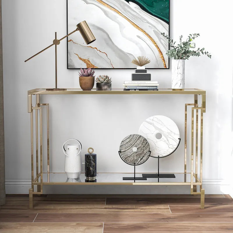 43-inch Glass Top 1-Shelf Sofa Table