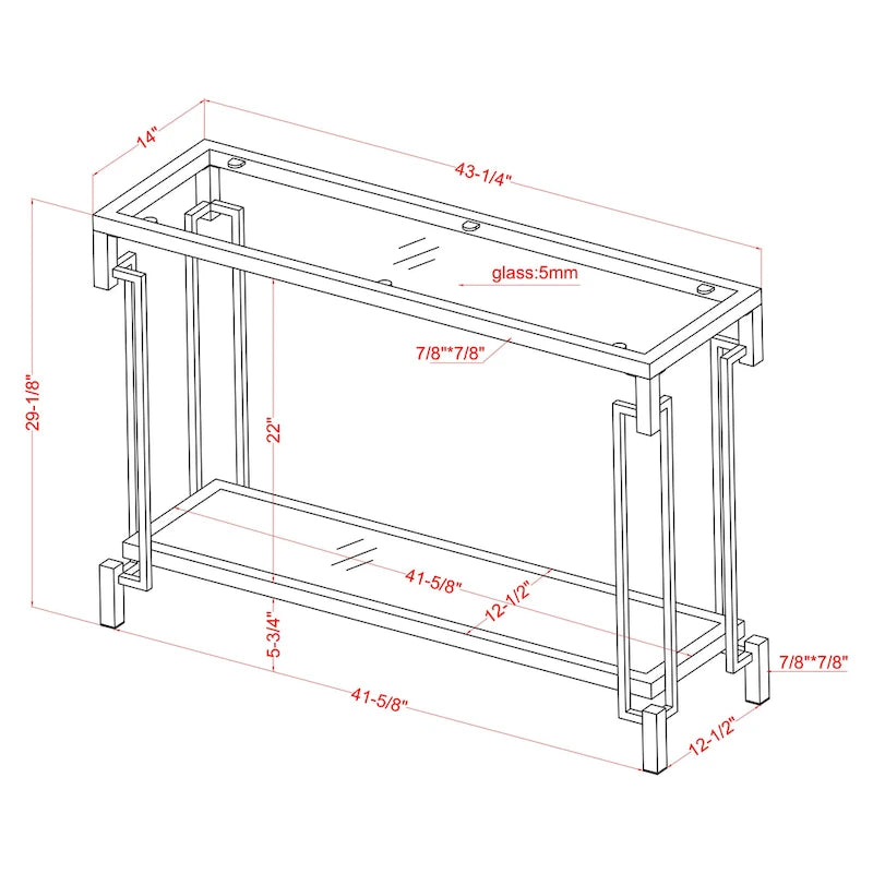 43-inch Glass Top 1-Shelf Sofa Table