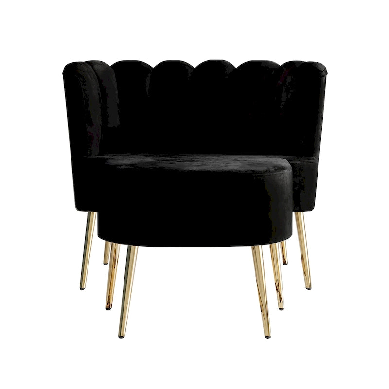 Luxe gestoffeerde fauteuil van fluweel met voetenbank